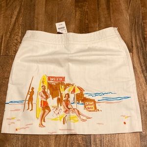NWT rare J. Crew cotton skirt with Waikiki print by Adrienne Watkins, size 0